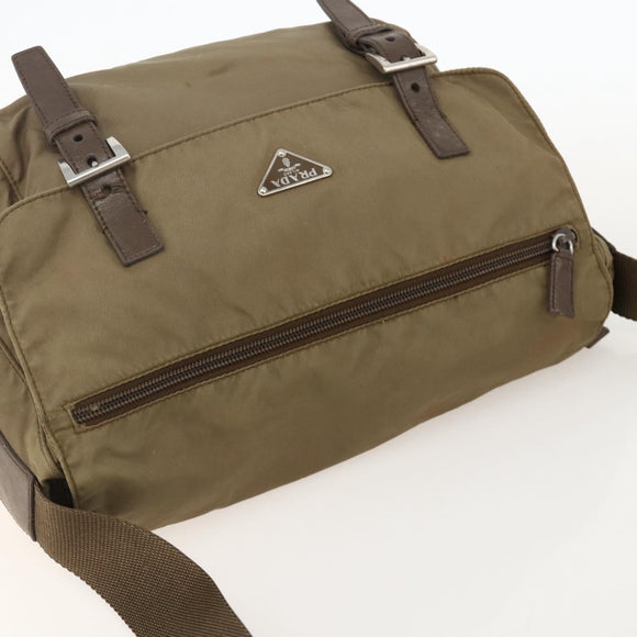 PRADA Shoulder Bag Nylon Beige Silver Auth 175788