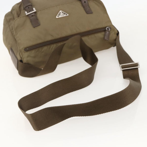 PRADA Shoulder Bag Nylon Beige Silver Auth 175788