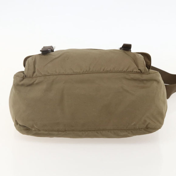 PRADA Shoulder Bag Nylon Beige Silver Auth 175788