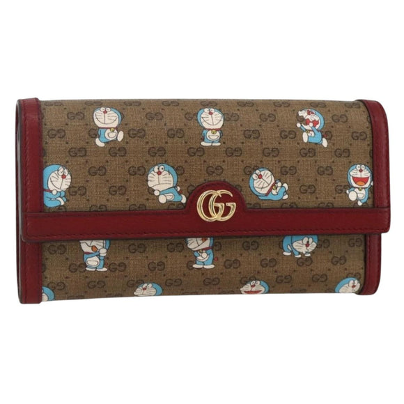 GUCCI Micro GG Supreme Doraemon lange Geldbörse PVC Beige Gold 647786 Auth 175793A