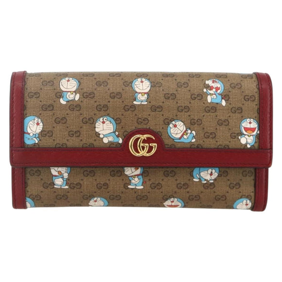GUCCI Micro GG Supreme Doraemon lange Geldbörse PVC Beige Gold 647786 Auth 175793A