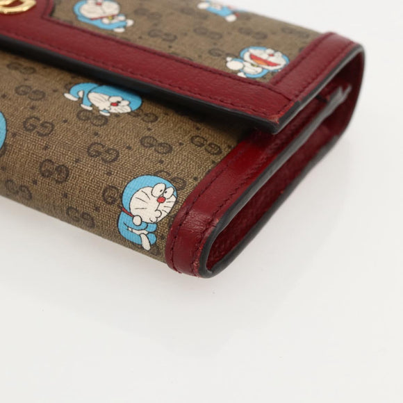 GUCCI Micro GG Supreme Doraemon lange Geldbörse PVC Beige Gold 647786 Auth 175793A