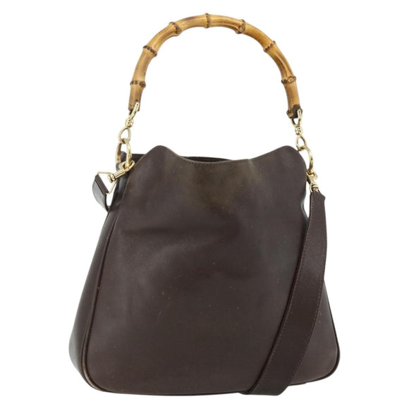 GUCCI Bamboo Hand Bag Leather 2way Brown Gold 001 1998 1638 Auth 175794