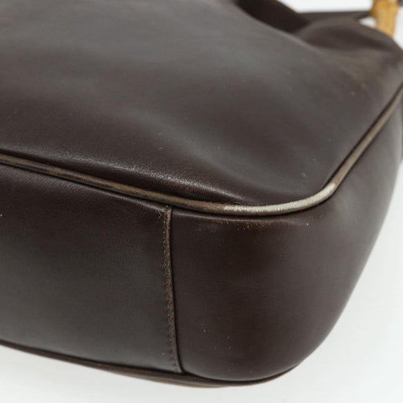 GUCCI Bamboo Hand Bag Leather 2way Brown Gold 001 1998 1638 Auth 175794