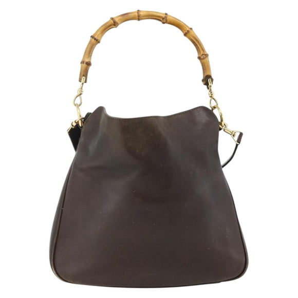 GUCCI Bamboo Hand Bag Leather 2way Brown Gold 001 1998 1638 Auth 175794