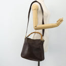GUCCI Bamboo Hand Bag Leather 2way Brown Gold 001 1998 1638 Auth 175794-23