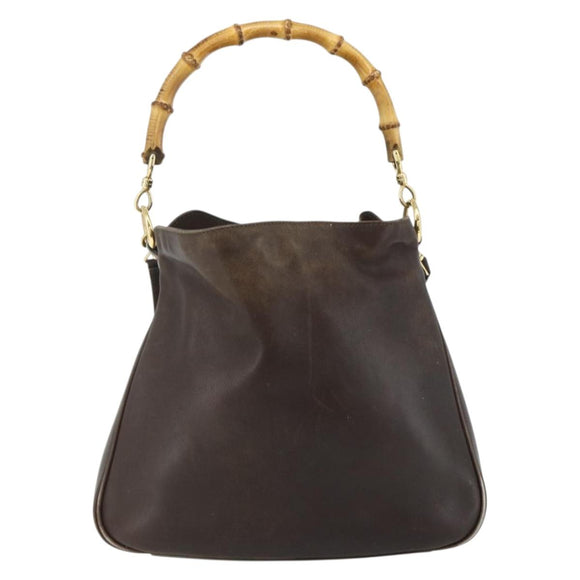 GUCCI Bamboo Hand Bag Leather 2way Brown Gold 001 1998 1638 Auth 175794