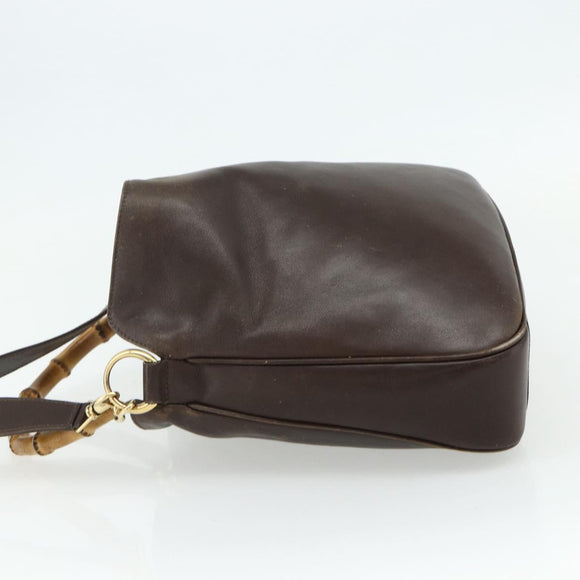 GUCCI Bamboo Hand Bag Leather 2way Brown Gold 001 1998 1638 Auth 175794