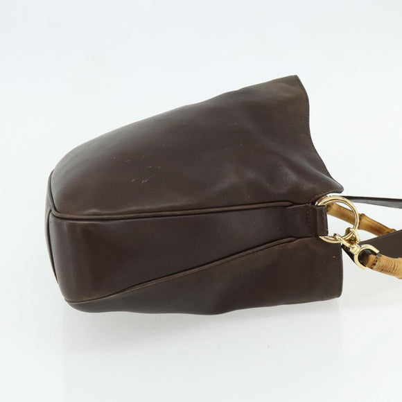 GUCCI Bamboo Hand Bag Leather 2way Brown Gold 001 1998 1638 Auth 175794