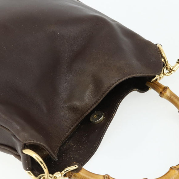 GUCCI Bamboo Hand Bag Leather 2way Brown Gold 001 1998 1638 Auth 175794