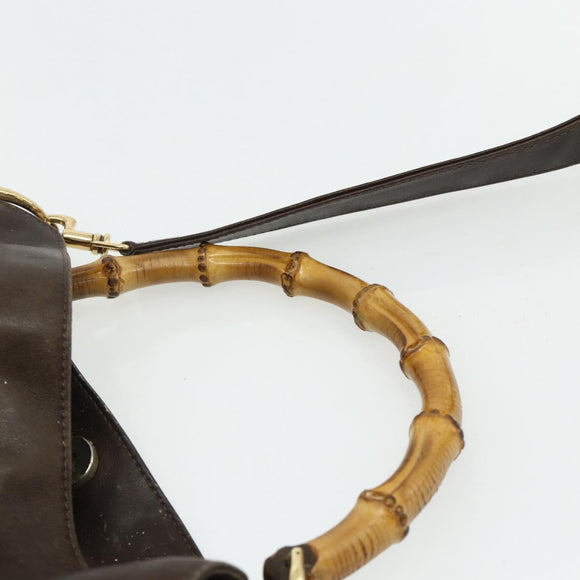 GUCCI Bamboo Hand Bag Leather 2way Brown Gold 001 1998 1638 Auth 175794