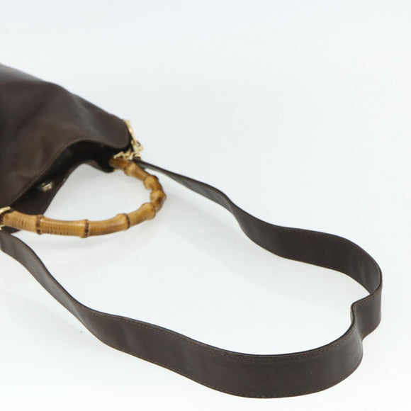 GUCCI Bamboo Hand Bag Leather 2way Brown Gold 001 1998 1638 Auth 175794