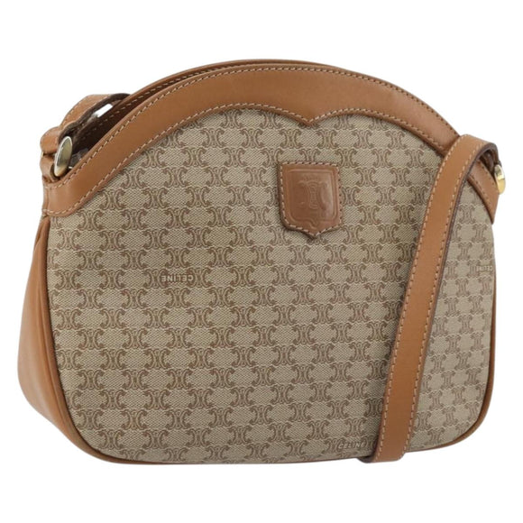CELINE Macadam Canvas Shoulder Bag PVC Beige Gold Auth 175797A