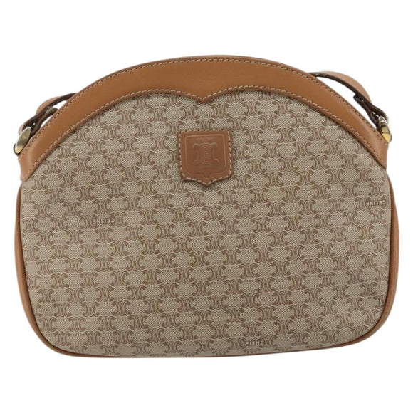 CELINE Macadam Canvas Shoulder Bag PVC Beige Gold Auth 175797A
