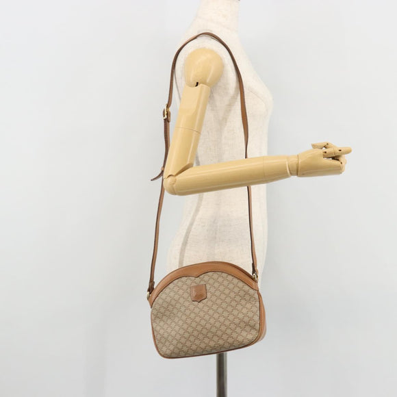 CELINE Macadam Canvas Shoulder Bag PVC Beige Gold Auth 175797A