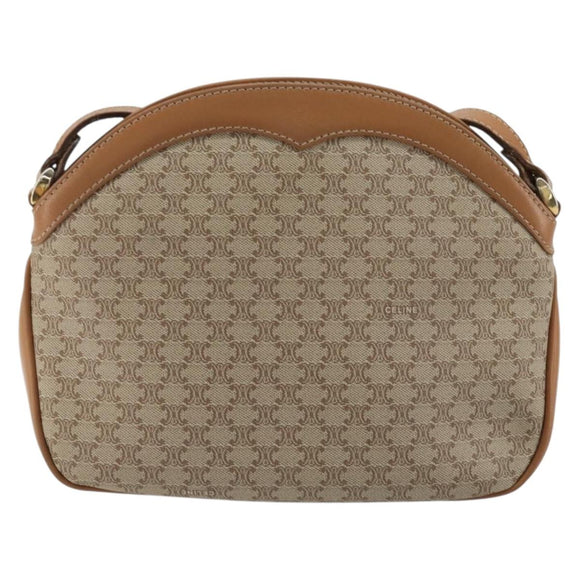 CELINE Macadam Canvas Shoulder Bag PVC Beige Gold Auth 175797A