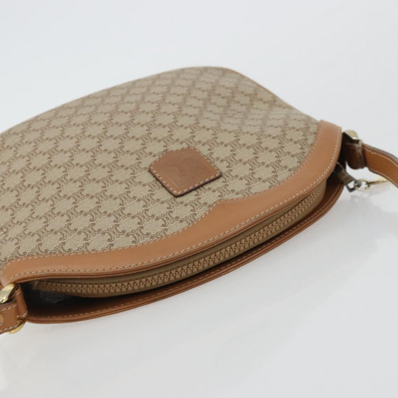 CELINE Macadam Canvas Shoulder Bag PVC Beige Gold Auth 175797A