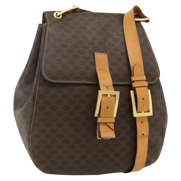 CELINE Macadam Canvas Shoulder Bag PVC Leather Brown Gold Auth 175798
