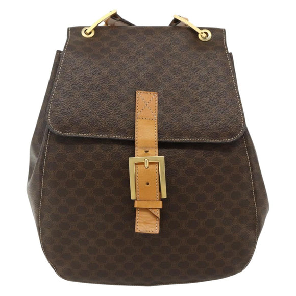 CELINE Macadam Canvas Shoulder Bag PVC Leather Brown Gold Auth 175798