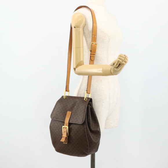 CELINE Macadam Canvas Shoulder Bag PVC Leather Brown Gold Auth 175798