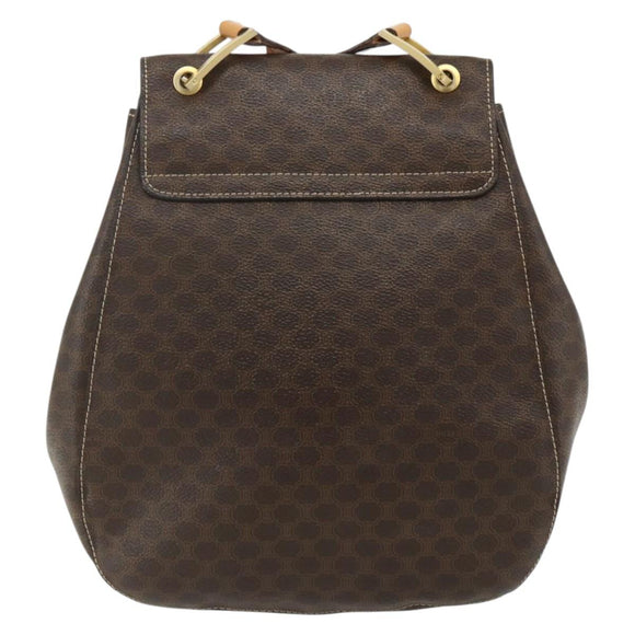 CELINE Macadam Canvas Shoulder Bag PVC Leather Brown Gold Auth 175798