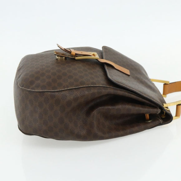CELINE Macadam Canvas Shoulder Bag PVC Leather Brown Gold Auth 175798