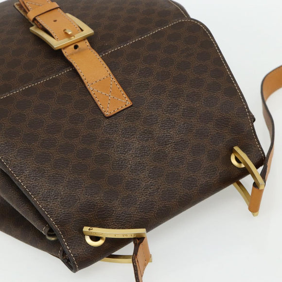 CELINE Macadam Canvas Shoulder Bag PVC Leather Brown Gold Auth 175798