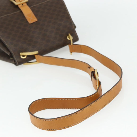CELINE Macadam Canvas Shoulder Bag PVC Leather Brown Gold Auth 175798