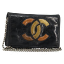 CHANEL COCO Mark Chain Shoulder Bag Patent leather Black Silver CC Auth 175799-1