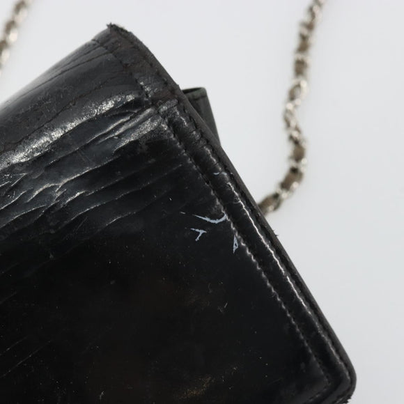 CHANEL COCO Mark Chain Shoulder Bag Patent leather Black Silver CC Auth 175799
