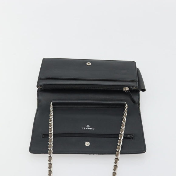 CHANEL COCO Mark Chain Shoulder Bag Patent leather Black Silver CC Auth 175799