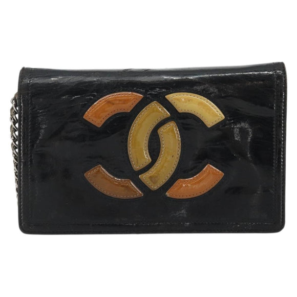 CHANEL COCO Mark Chain Shoulder Bag Patent leather Black Silver CC Auth 175799
