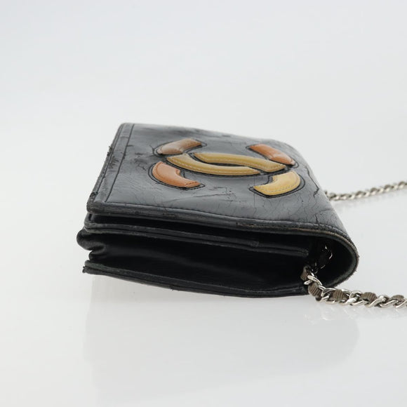 CHANEL COCO Mark Chain Shoulder Bag Patent leather Black Silver CC Auth 175799