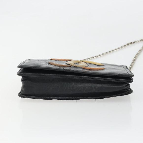 CHANEL COCO Mark Chain Shoulder Bag Patent leather Black Silver CC Auth 175799