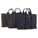 HERMES Fourre Tout PM Hand Bag Canvas 3 Set Navy Black Auth 175803-1