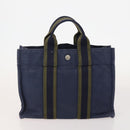 HERMES Fourre Tout PM Hand Bag Canvas 3 Set Navy Black Auth 175803-10