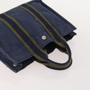 HERMES Fourre Tout PM Hand Bag Canvas 3 Set Navy Black Auth 175803-12