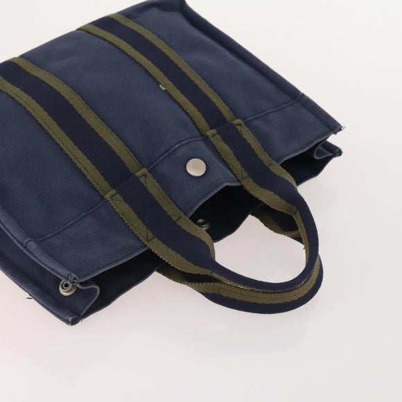 HERMES Fourre Tout PM Hand Bag Canvas 3 Set Navy Black Auth 175803