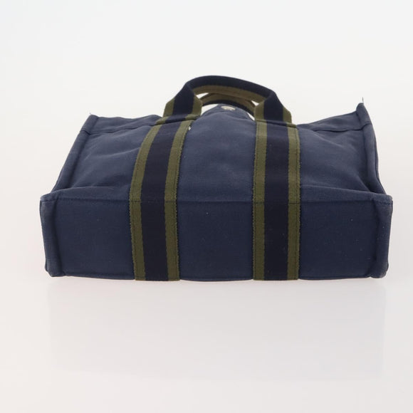 HERMES Fourre Tout PM Hand Bag Canvas 3 Set Navy Black Auth 175803