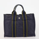 HERMES Fourre Tout PM Hand Bag Canvas 3 Set Navy Black Auth 175803-16
