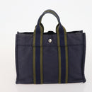 HERMES Fourre Tout PM Hand Bag Canvas 3 Set Navy Black Auth 175803-17