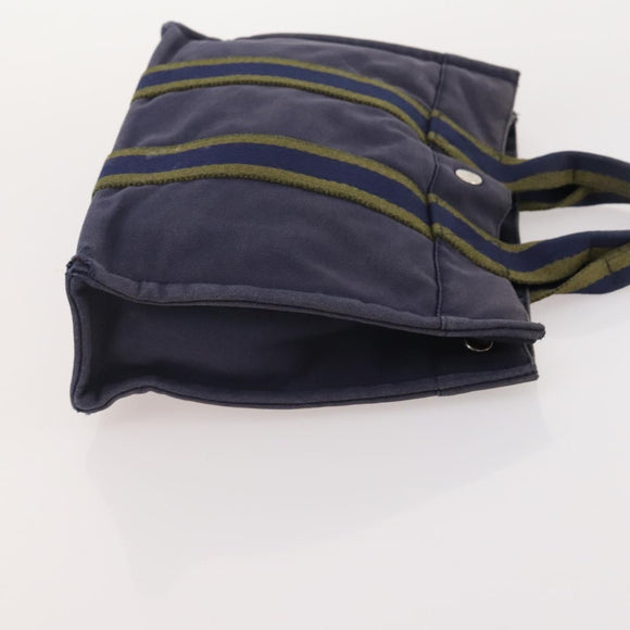 HERMES Fourre Tout PM Hand Bag Canvas 3 Set Navy Black Auth 175803