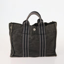 HERMES Fourre Tout PM Hand Bag Canvas 3 Set Navy Black Auth 175803-2
