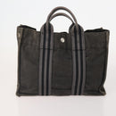 HERMES Fourre Tout PM Hand Bag Canvas 3 Set Navy Black Auth 175803-3