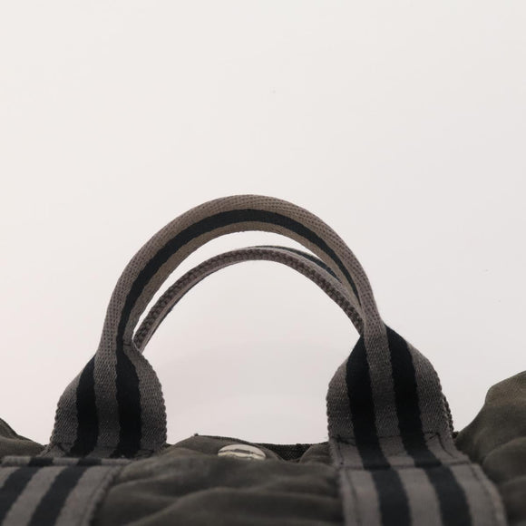 HERMES Fourre Tout PM Hand Bag Canvas 3 Set Navy Black Auth 175803