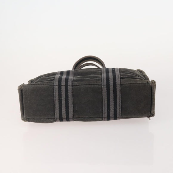 HERMES Fourre Tout PM Hand Bag Canvas 3 Set Navy Black Auth 175803