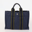 HERMES Fourre Tout PM Hand Bag Canvas 3 Set Navy Black Auth 175803-9