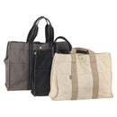 HERMES Fourre Tout MM Hand Bag Canvas 3 Set Gray Black beige Auth 175804-1