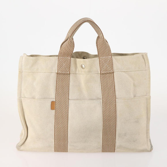 HERMES Fourre Tout MM Hand Bag Canvas 3 Set Gray Black beige Auth 175804