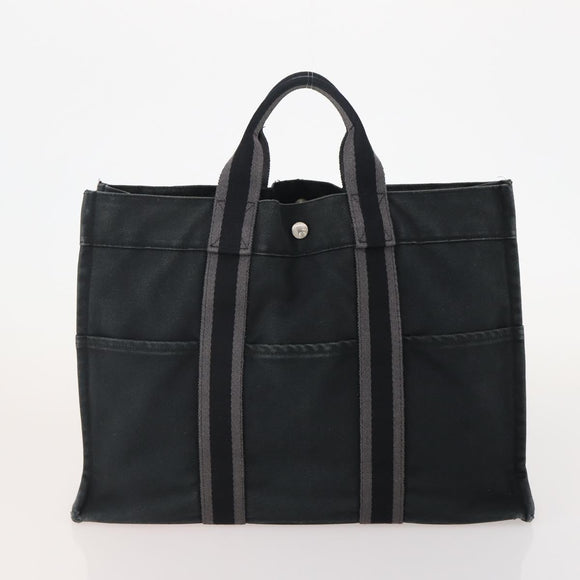 HERMES Fourre Tout MM Hand Bag Canvas 3 Set Gray Black beige Auth 175804